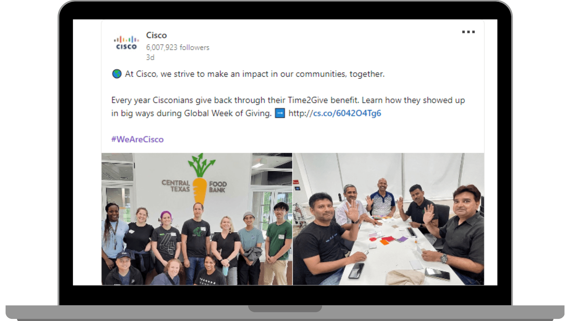 Engaging LinkedIn update of Cisco.