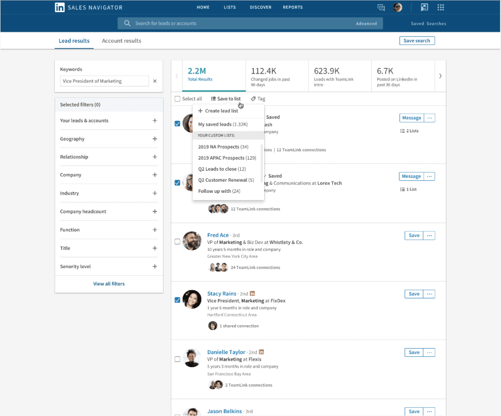 LinkedIn Sales Navigator’s dashboard