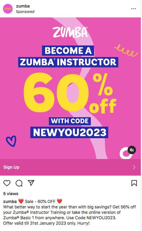 An example of a sponsored post from Zumba.