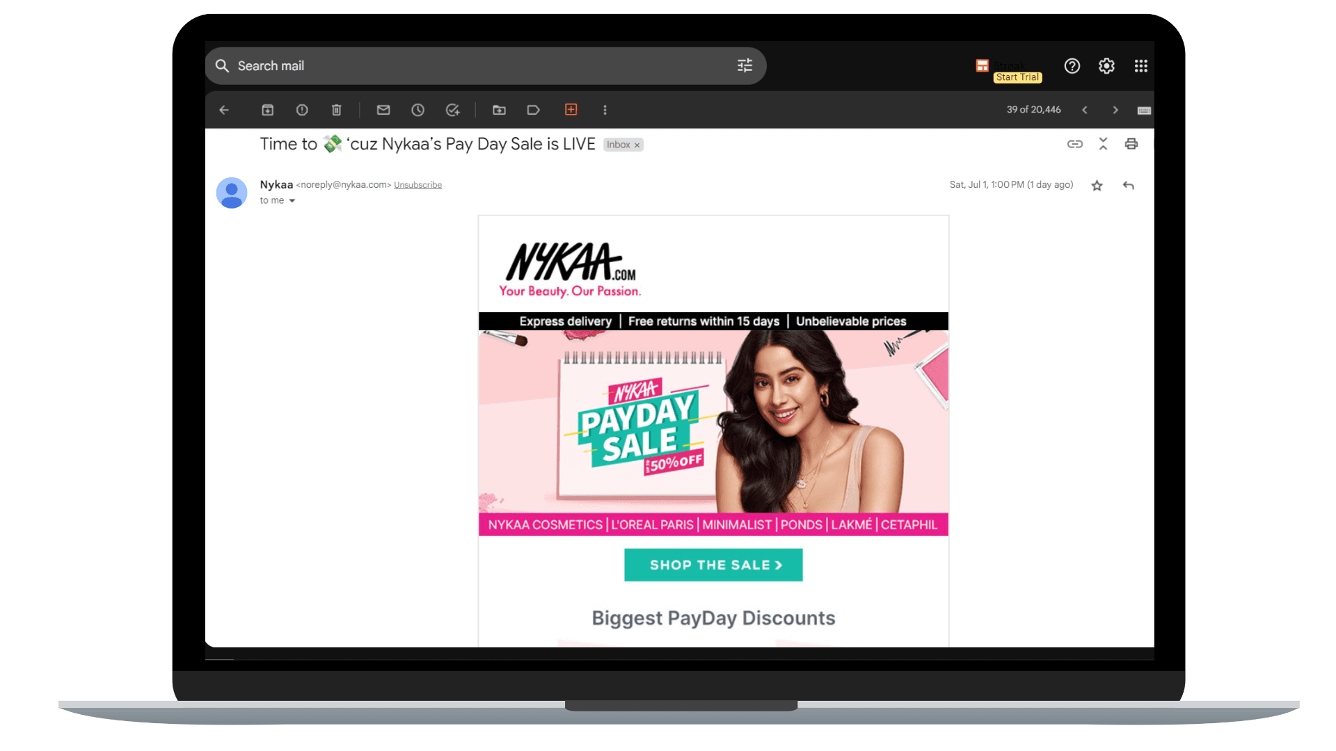 A best example of email marketing by Nykaa - luring in its customers to go and grab products on their "pay day sale".