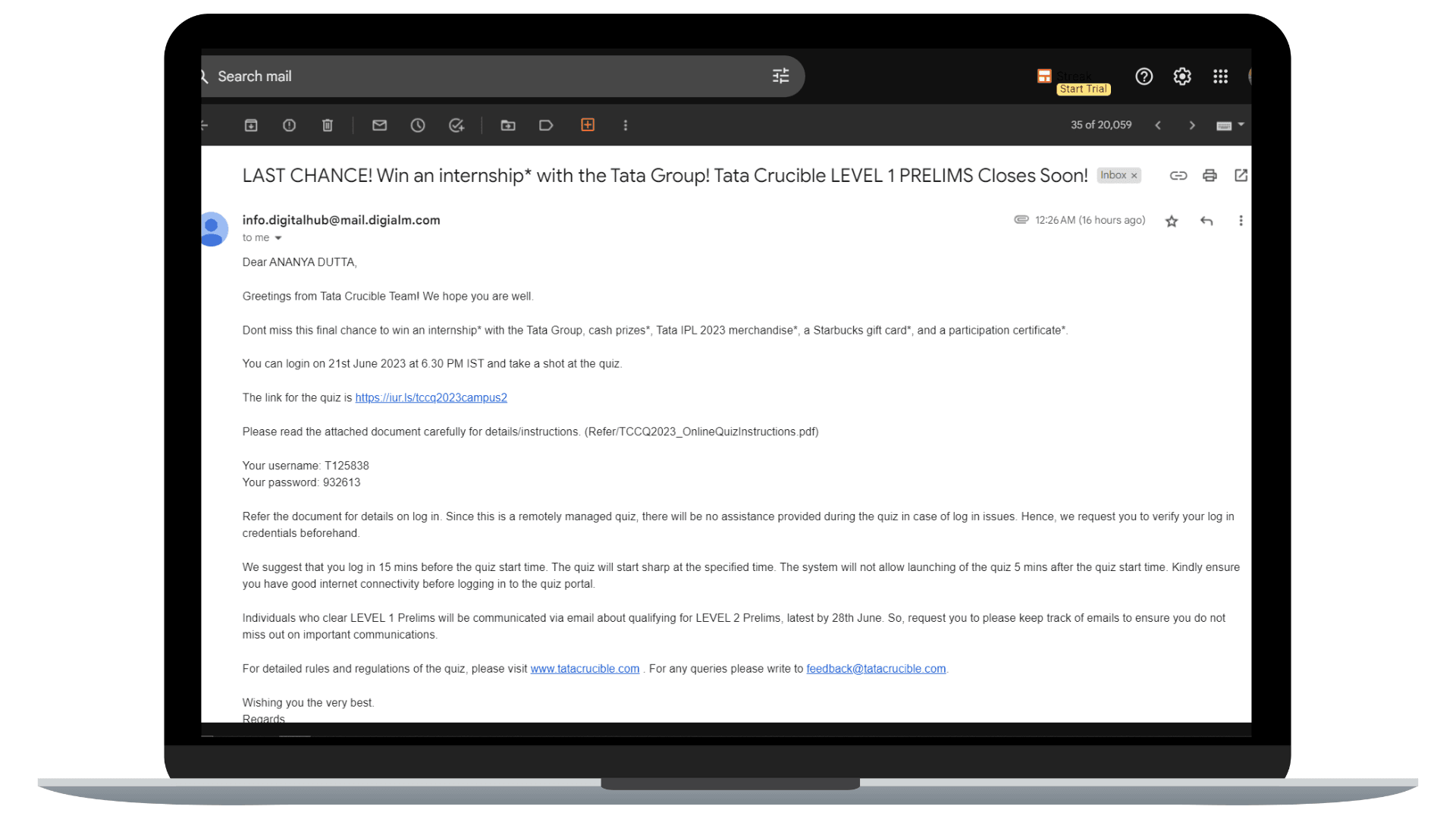 Follow up mail I received from Tata Group.