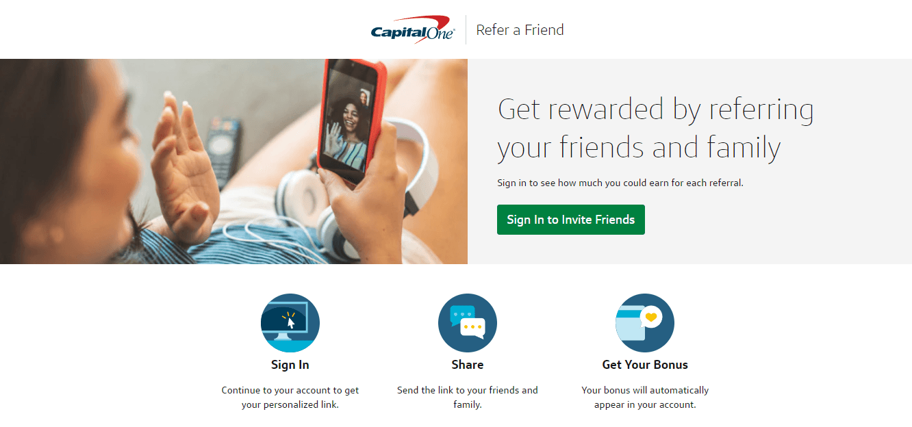 Capital One referral marketing program to encourage its customers to refer to Capital One airline and get rewards
