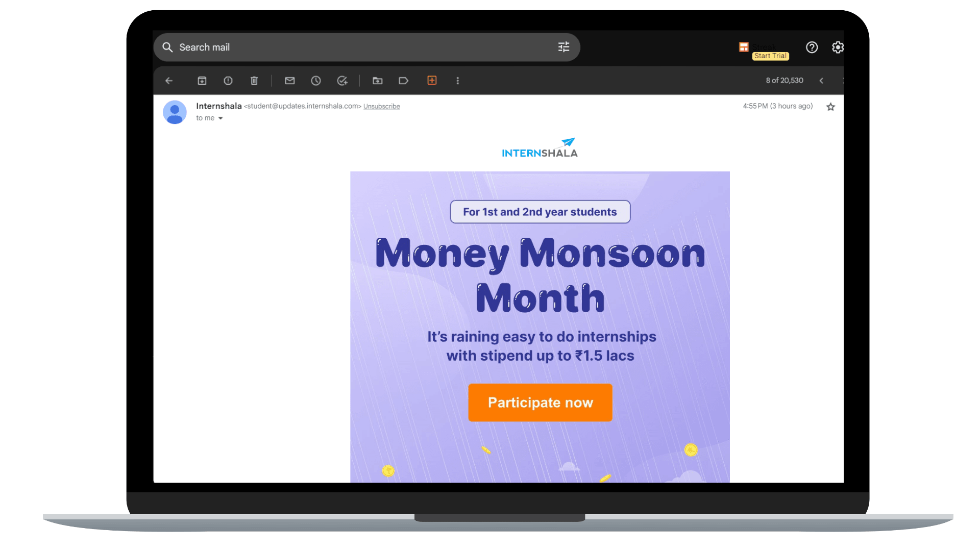 Internshala identifying its target audience and sending attractive mails to boost its success.