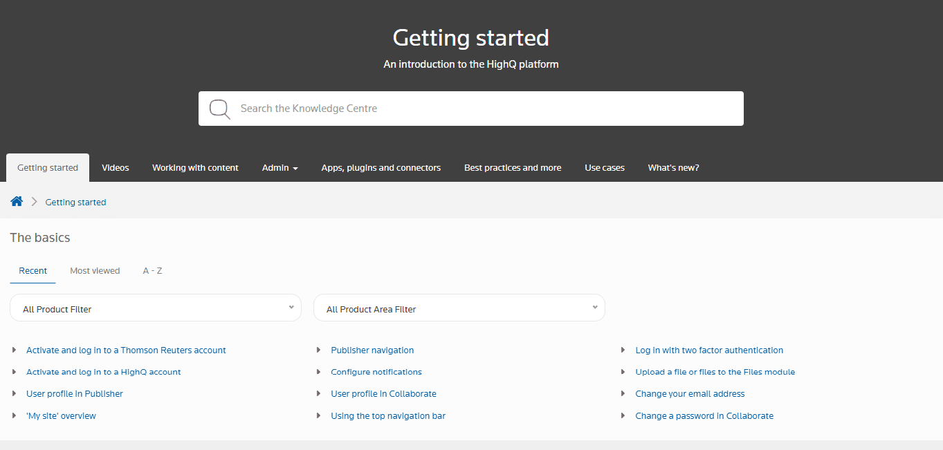 HighQ’s knowledge base with product documentation and content that is easily accessible to its sales team at any time
