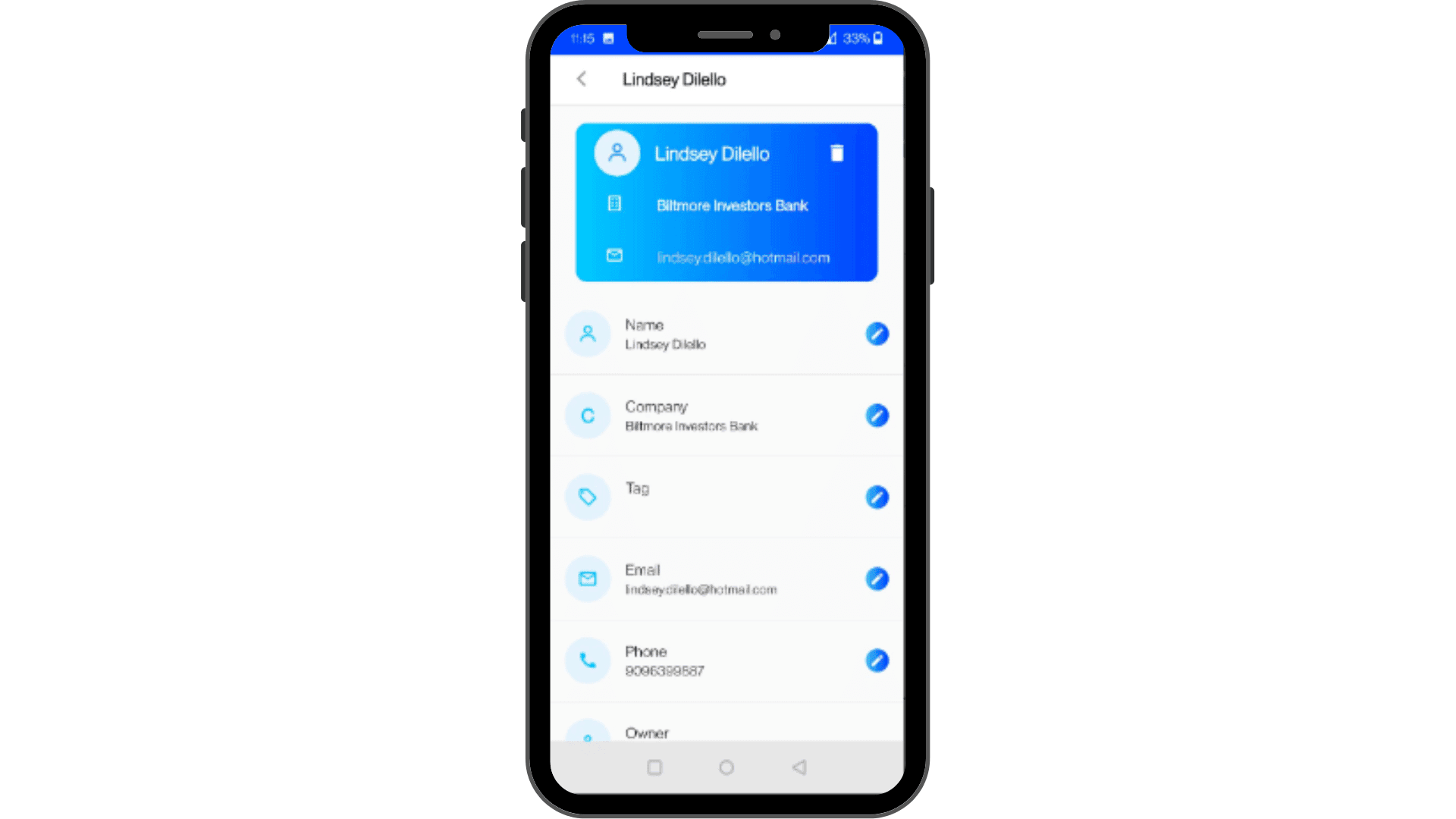 Lead details in Zixflow’s mobile app which offers a clean and simplistic user interface.