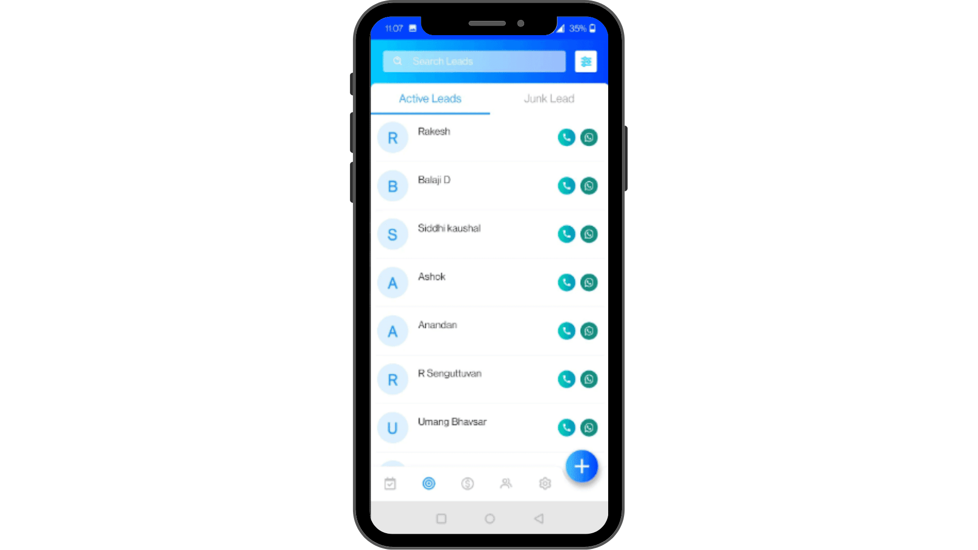 The leads page of Zixflow’s mobile application lets you easily manage your leads.