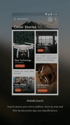 Mobile sales enablement application of Seismic, that includes a global search feature to easily find the required information.