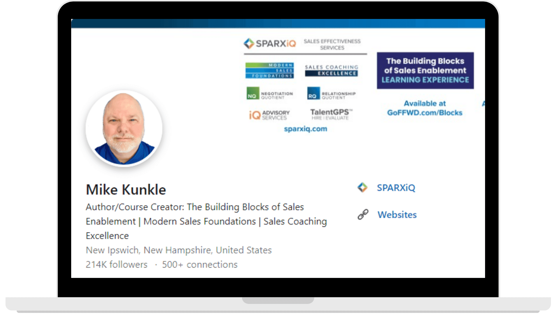 LinkedIn profile of Mike Kunkle, a sales enablement and transformation expert.
