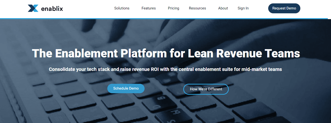 Homepage of Enablix, sales enablement software.