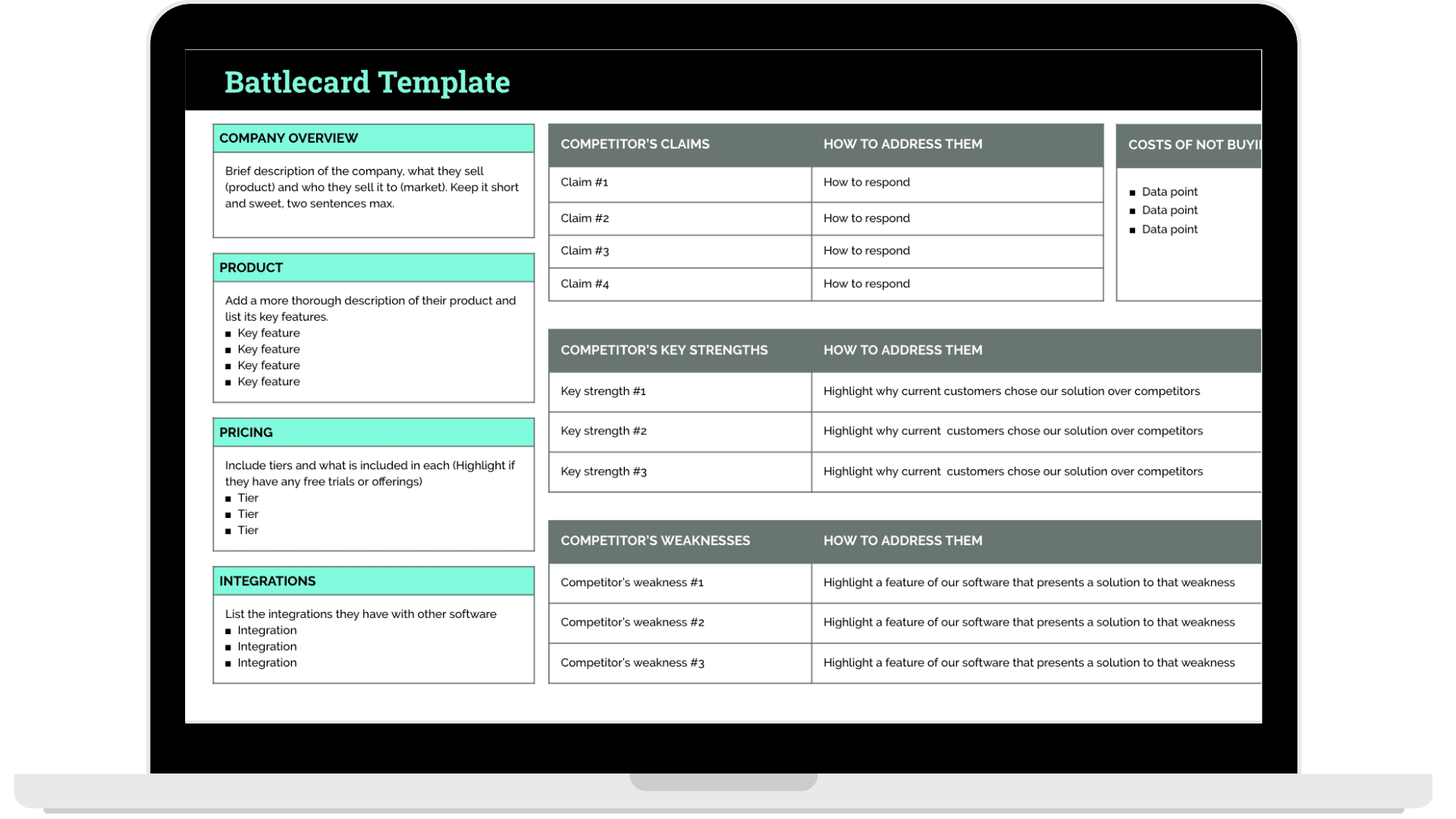 Competitor battlecard used by SmartBug to compare itself against its competitors.