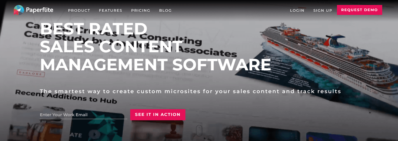 Homepage of Paperflite, a sales enablement platform.