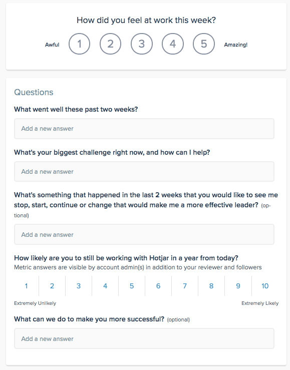 Hotjar’s feedback form to collect feedback and suggestions from its team members.