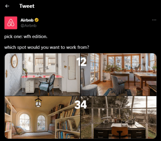Airbnb’s Twitter campaign about various work-from-home workplaces. (Source)