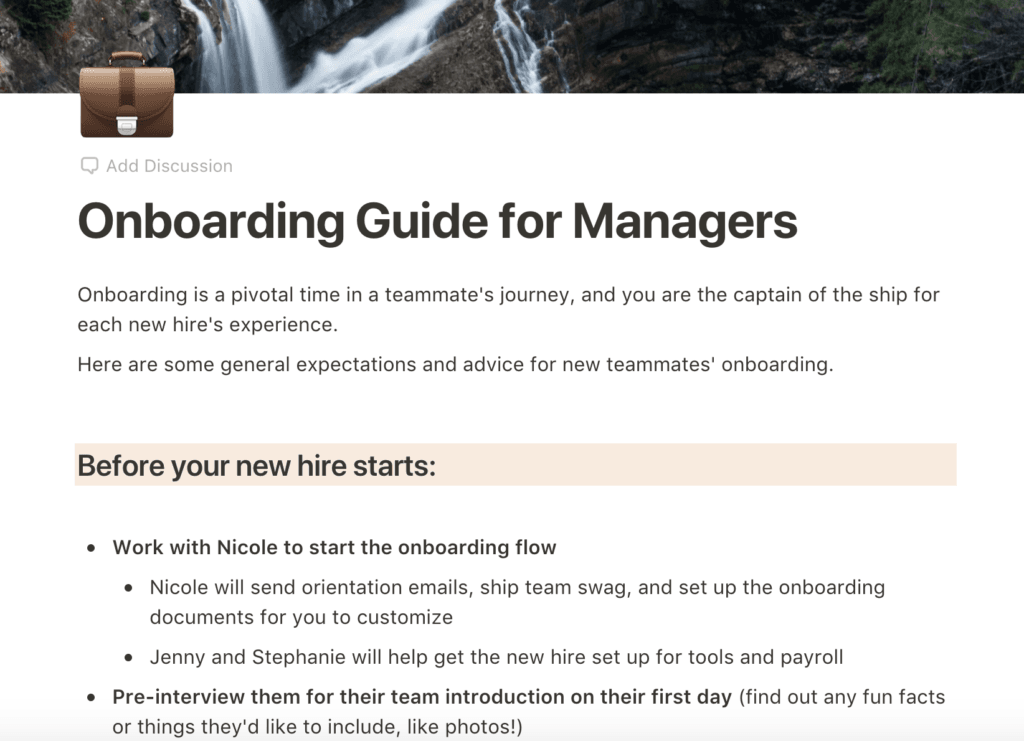 Buffer’s onboarding guide for managers to understand how to bring a new hire up to speed.(Source)