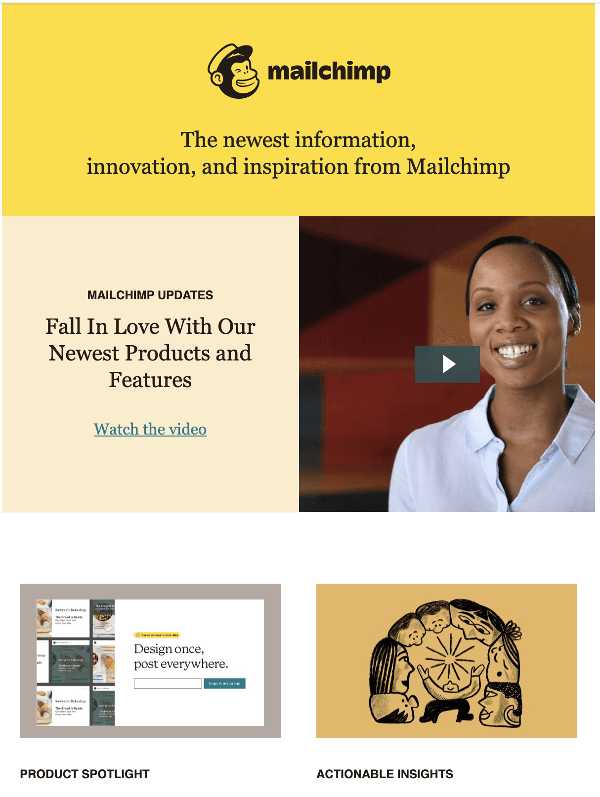 Mailchimp’s newsletter that contains details about its latest product. (Source)