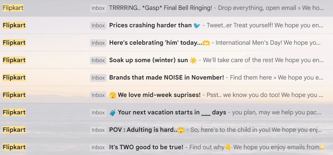 An example of catchy email subject lines by Flipkart.