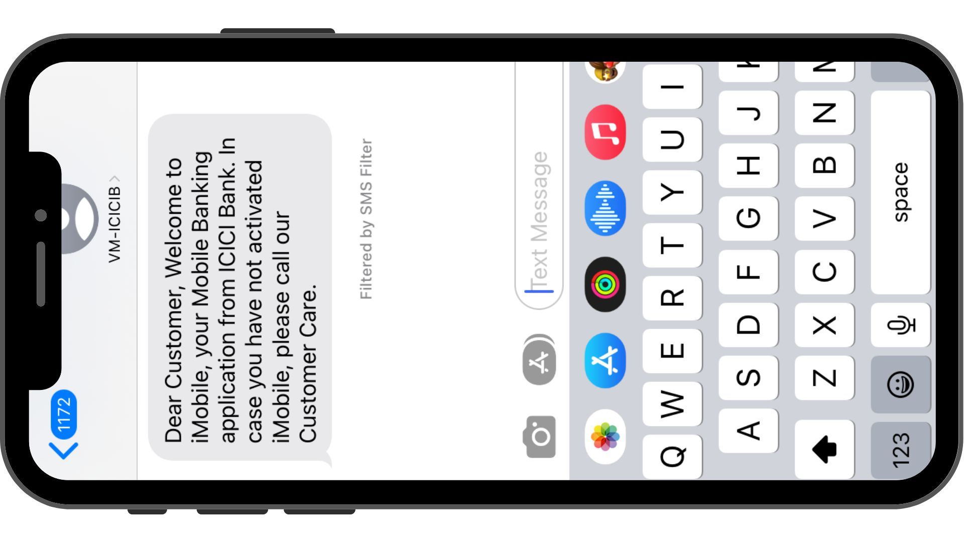 A reminder from ICICI bank to activate and utilize the benefits of their mobile application.