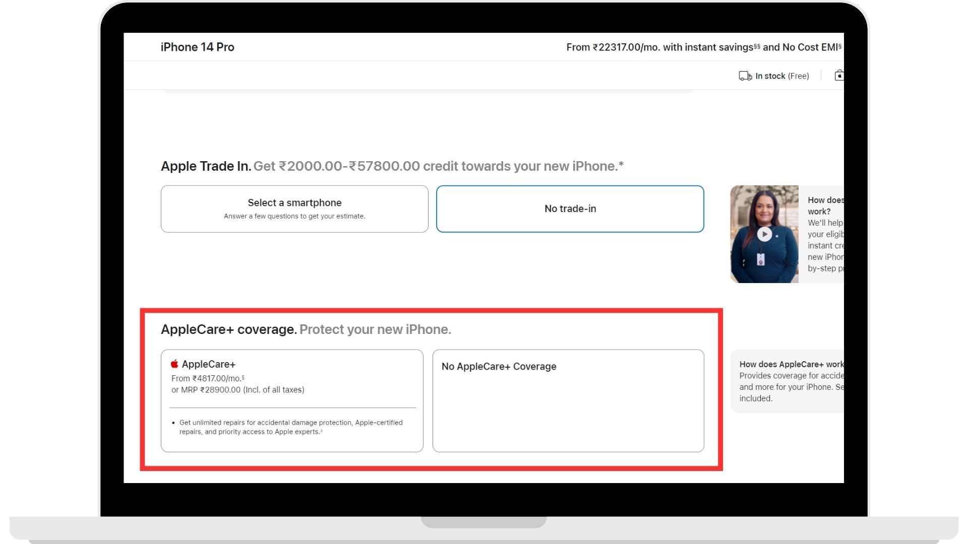 Apple cross-selling AppleCare with an iPhone.