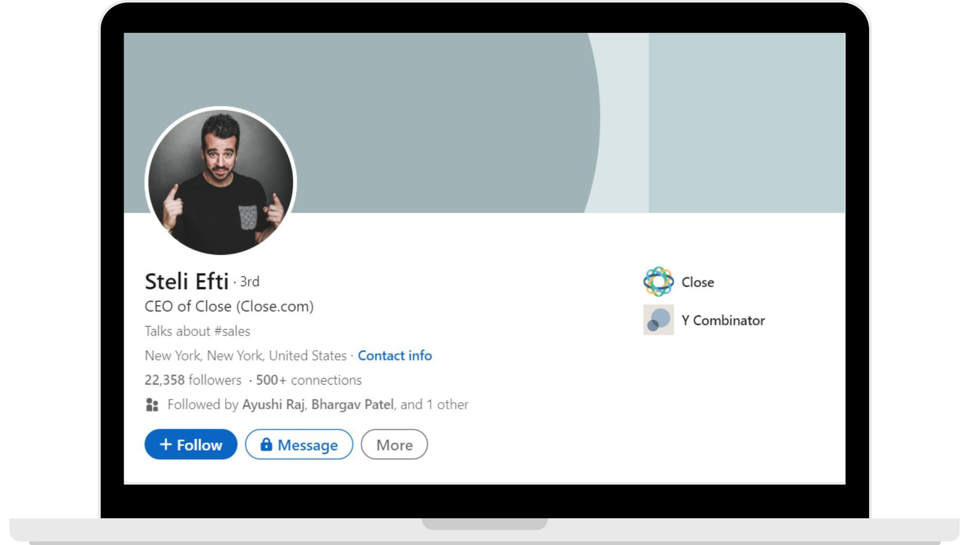 Sales influencer Steli Efti's Linkedin profile.