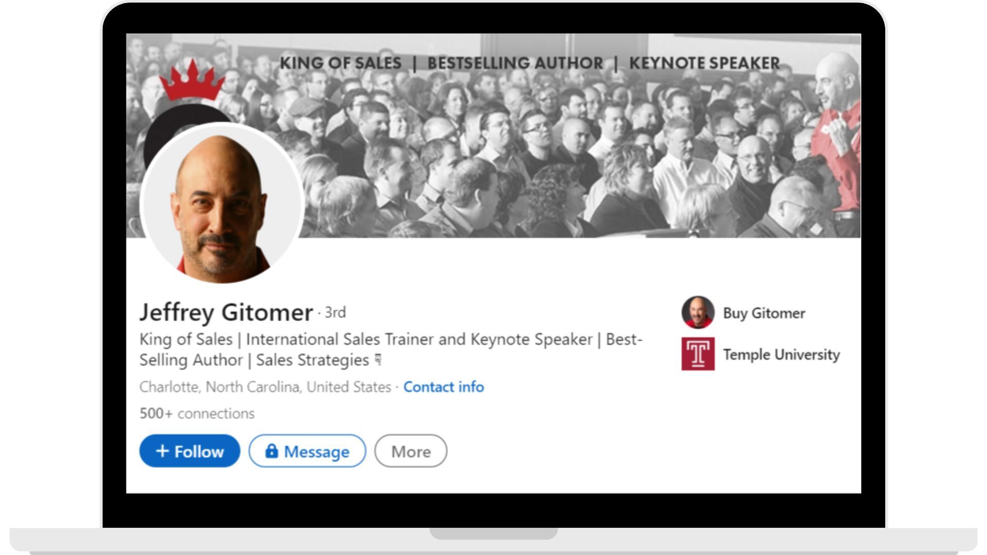 Sales influencer Jeffrey Gitomer's Linkedin profile.