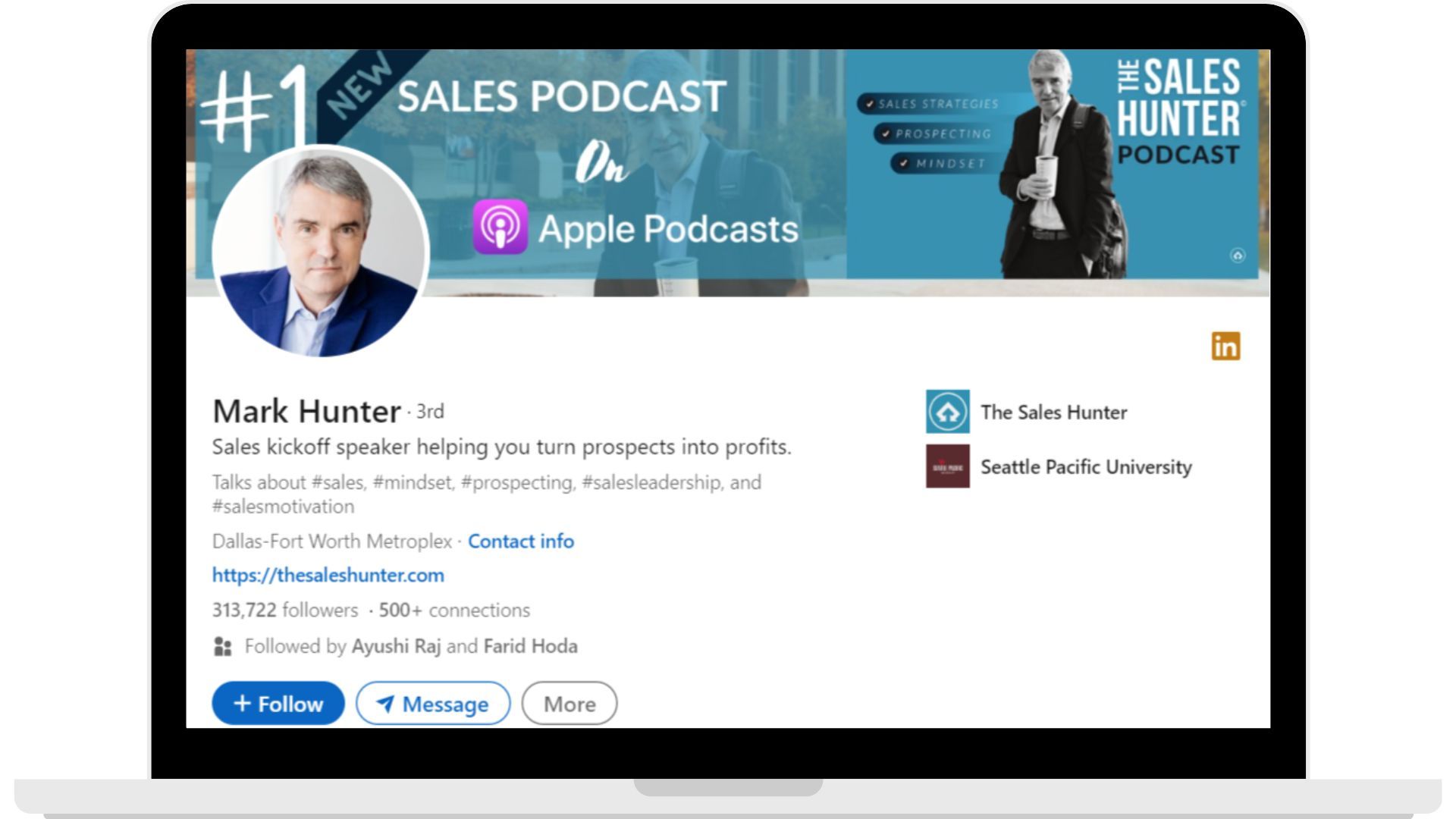Sales influencer Mark Hunter's Linkedin profile.