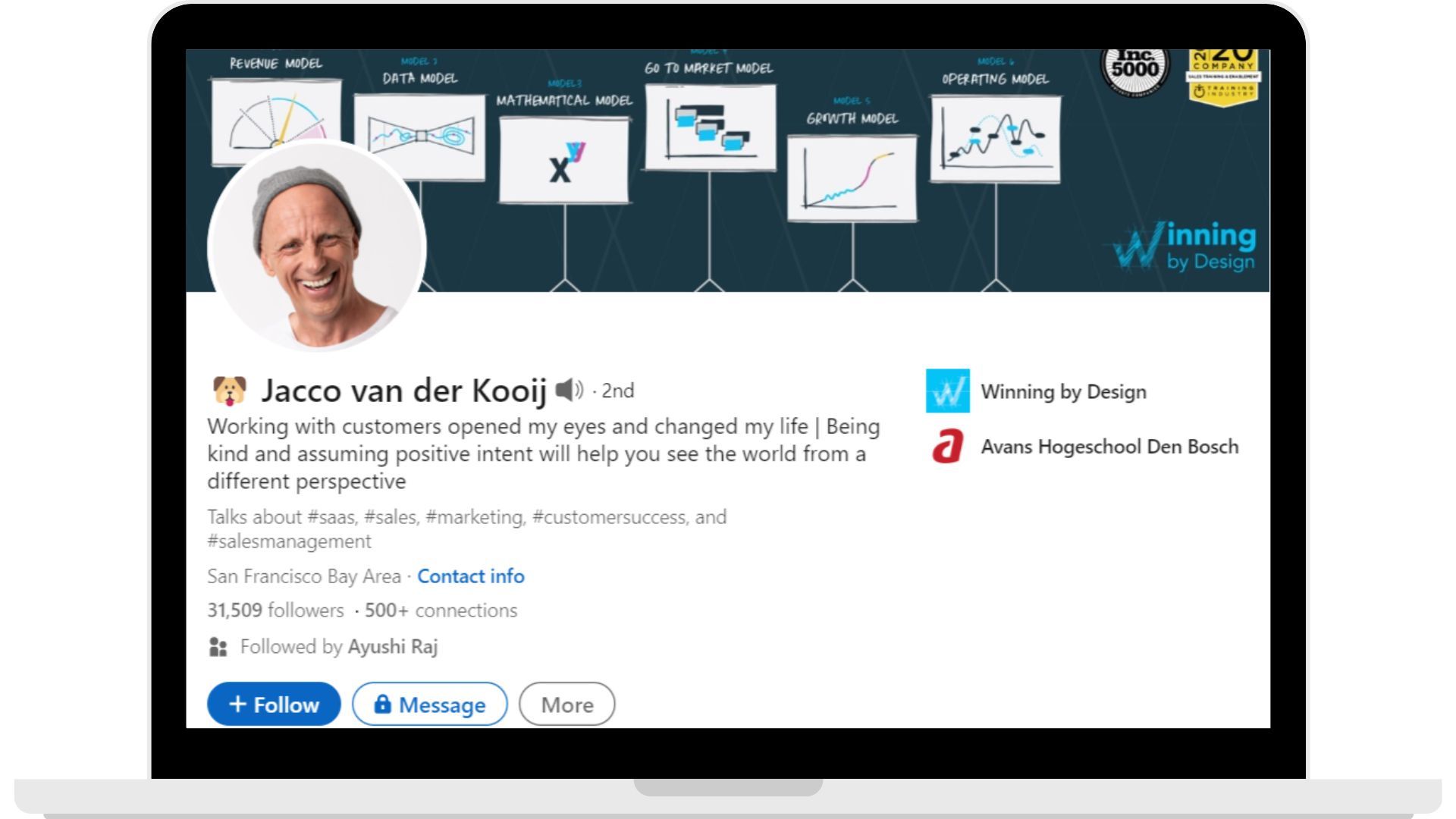 Sales influencer Jacco van der Kooji's Linkedin profile.