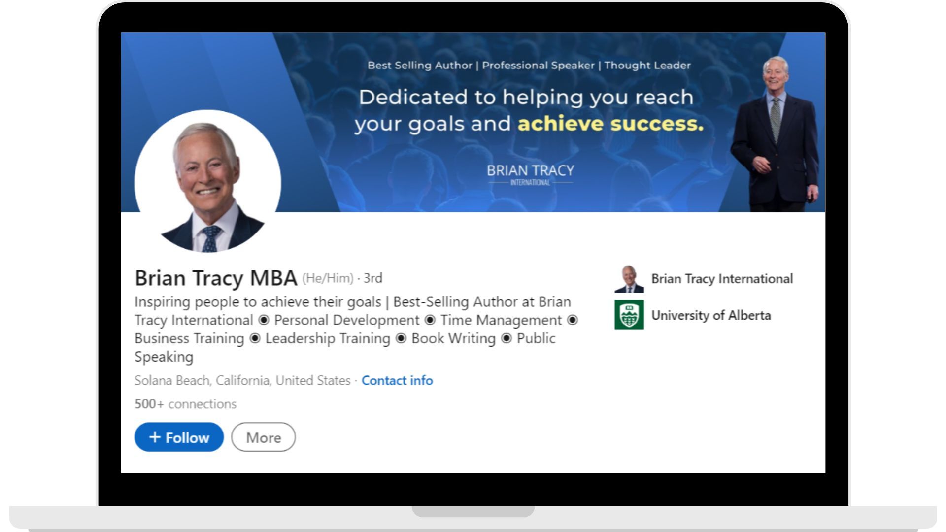 Sales influencer Brian Tracy's Linkedin profile.