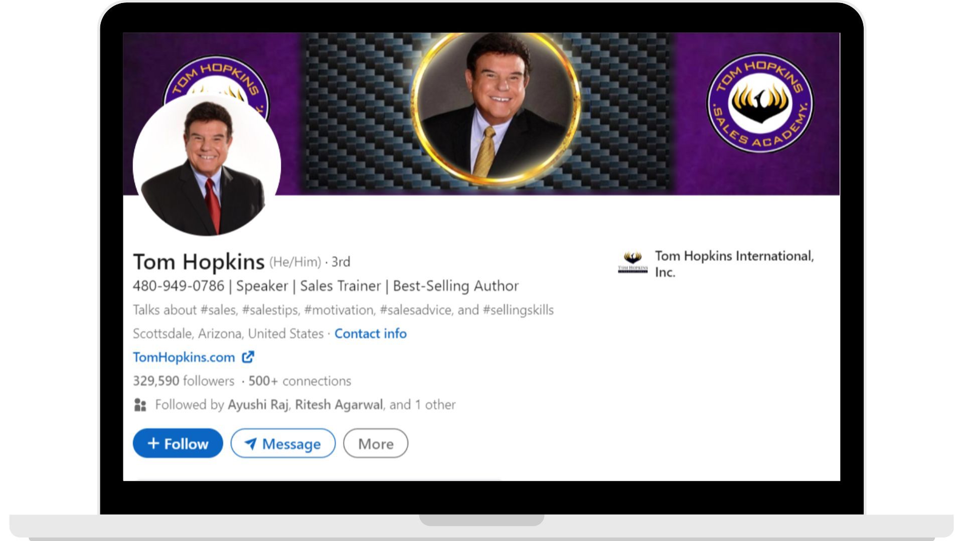 Sales influencer Tom Hopkins's Linkedin profile.