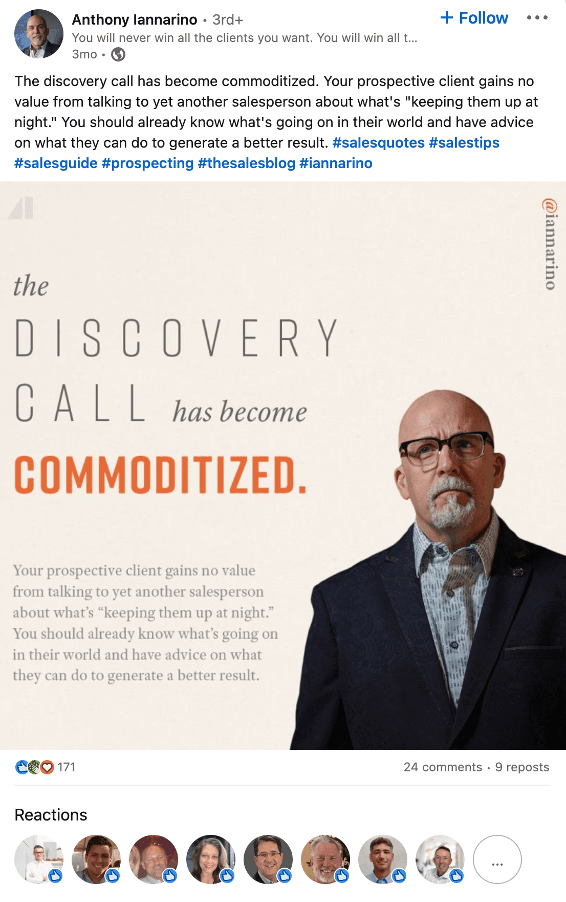 Anthony Iannarino - Sales influencers on LinkedIn.