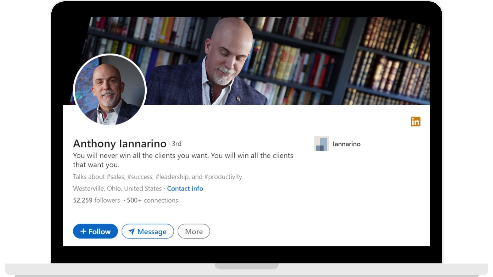 Sales influencer Anthony Iannarino’s Linkedin profile.