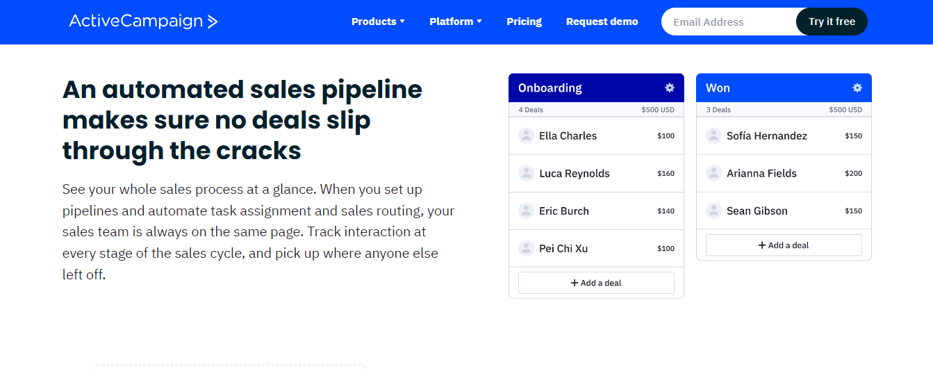 ActiveCampaign, one of the best sales pipeline management tools.