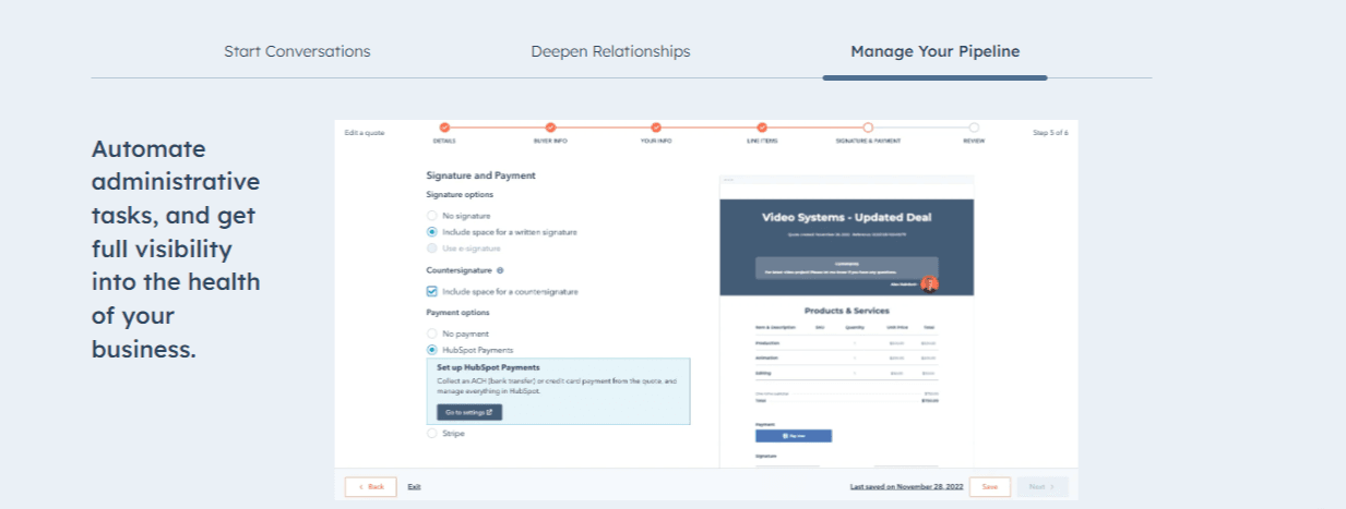 Sales pipeline management capability of HubSpot.