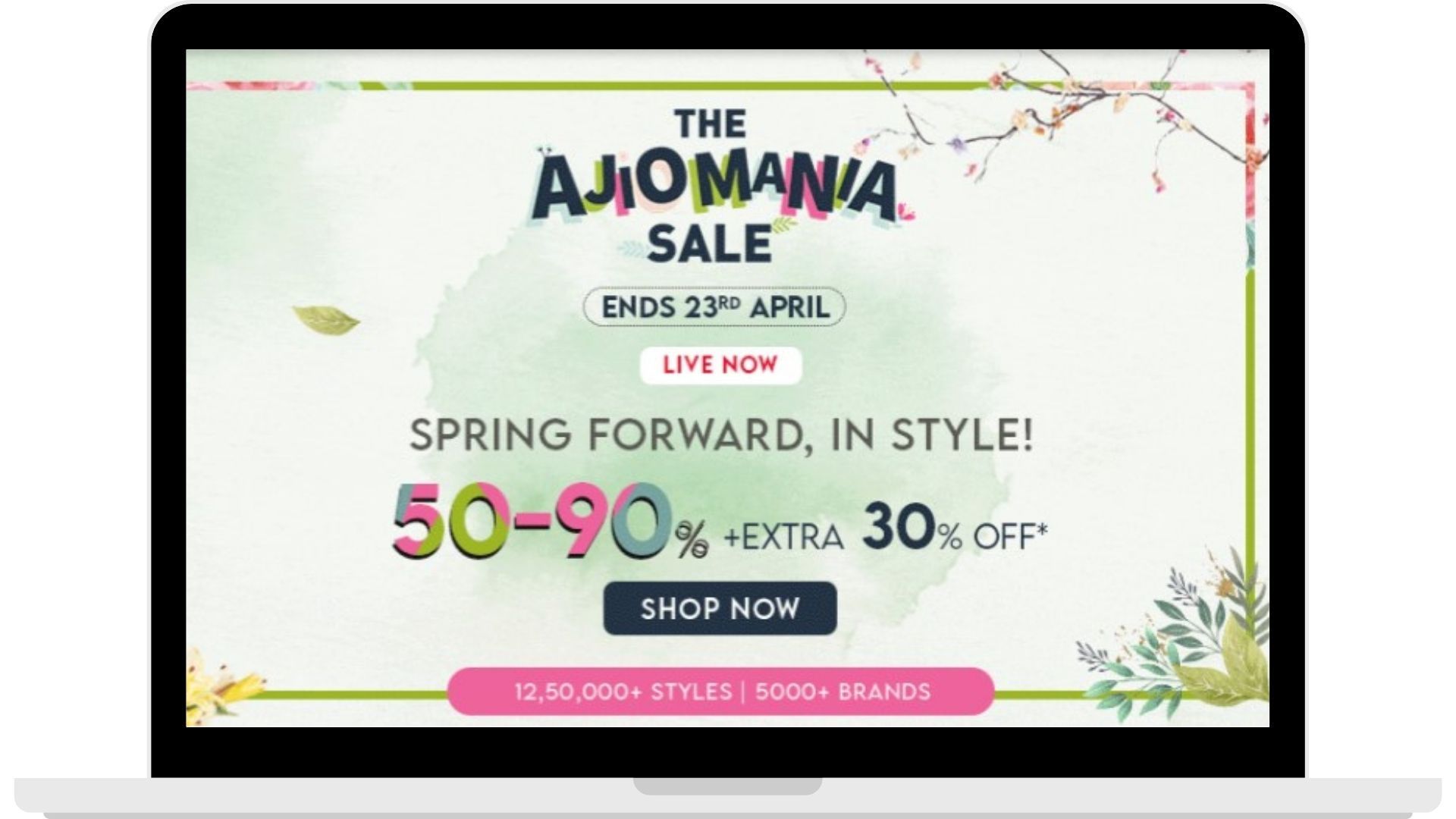 AJIO running AJIOMANIA SALE to boost sales and revenue using discounting sales psychology. [Source - AJIO]