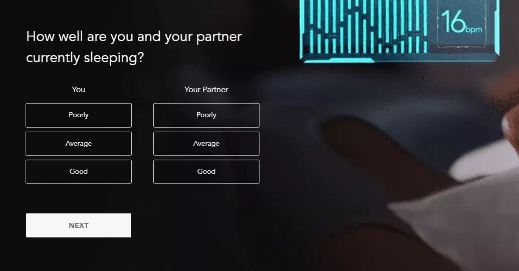 An example of a quiz on the website of Sleep Number to better assess the sleeping needs of its prospects
