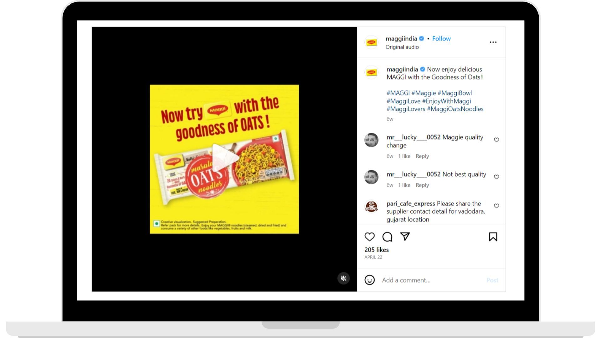 Maggi advertising its masala oats noodles before them coming to the market.