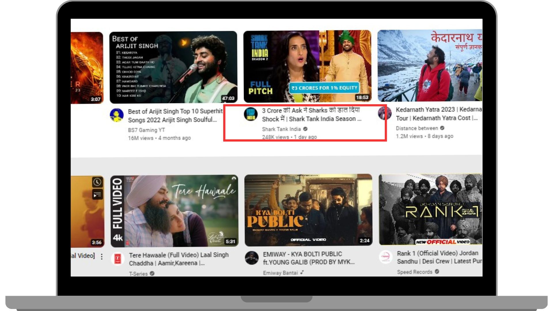 Youtube suggesting SharkTank India videos since I am fond of them and watch them regularly.
