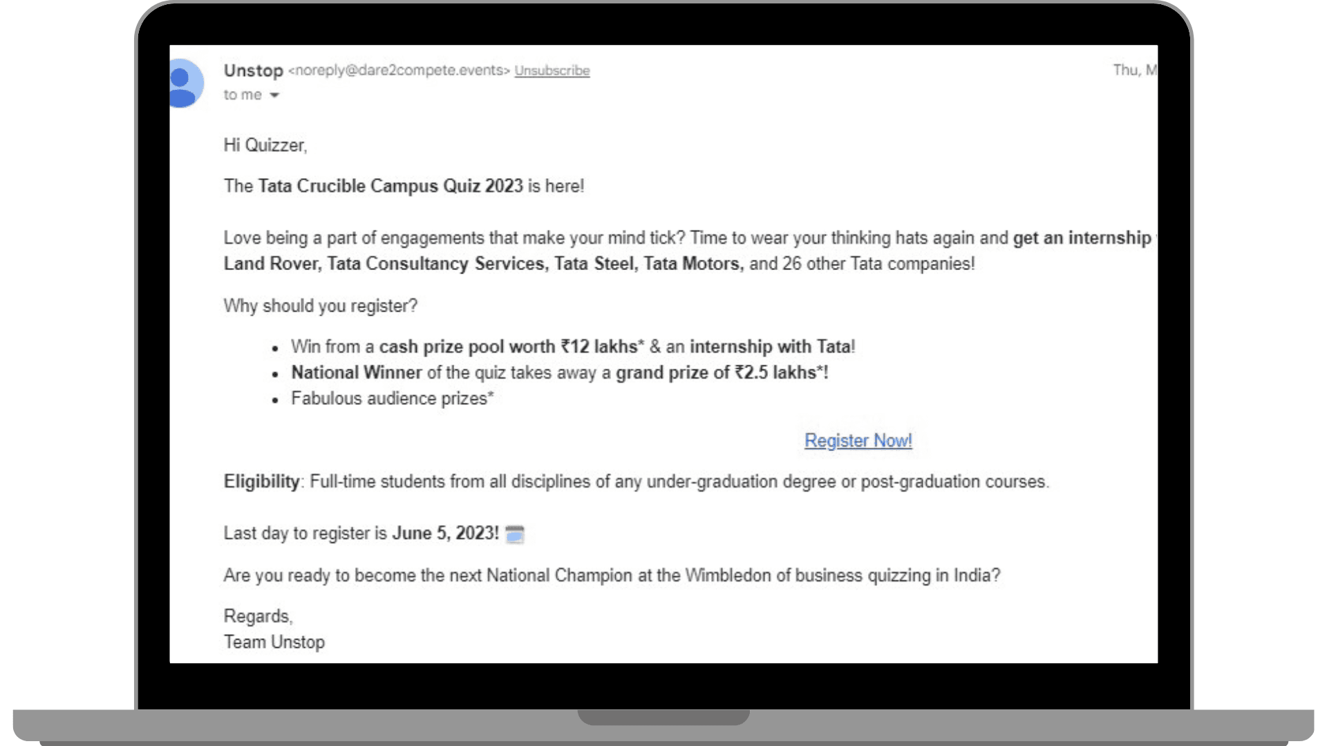 Unstop Inviting For An Online Quiz event.