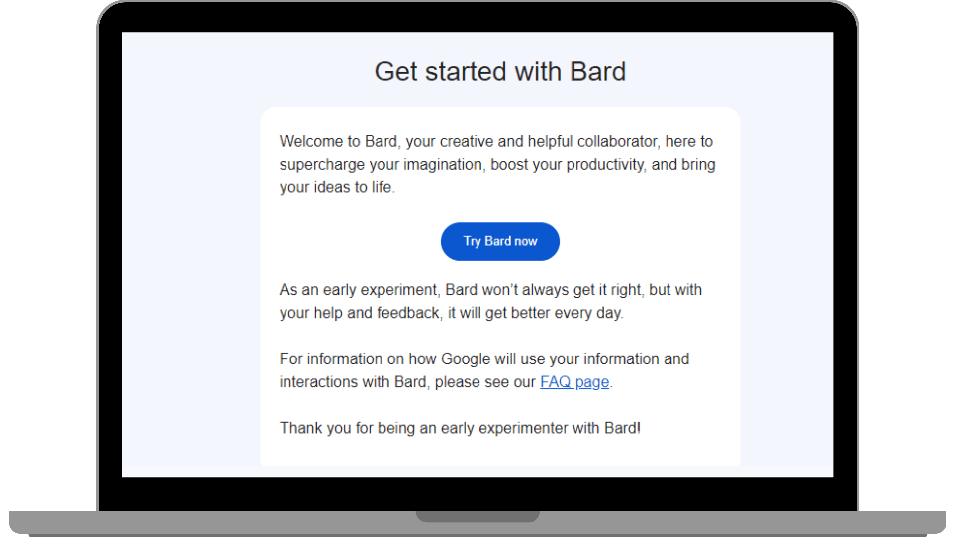 Bard welcomes me for using AI.