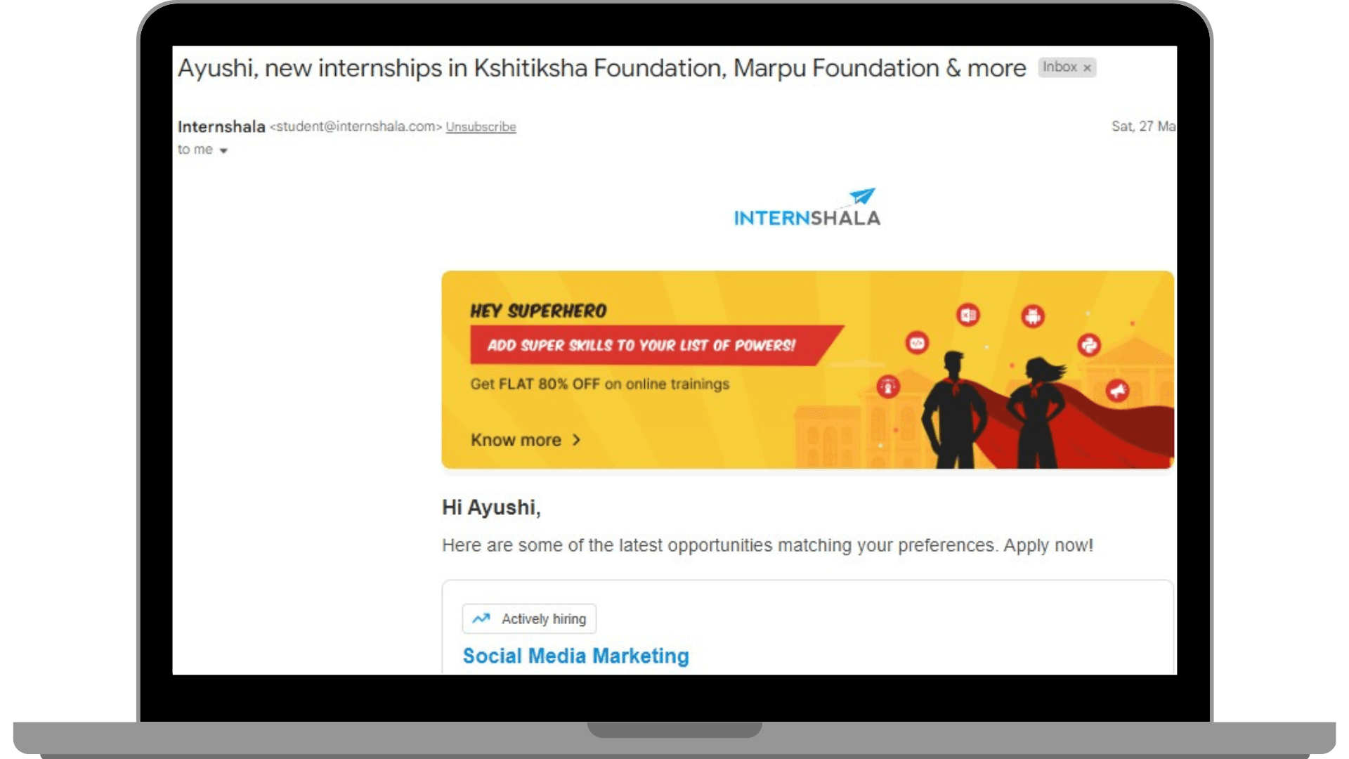 Internshala Sending Re-Engagement Emails.