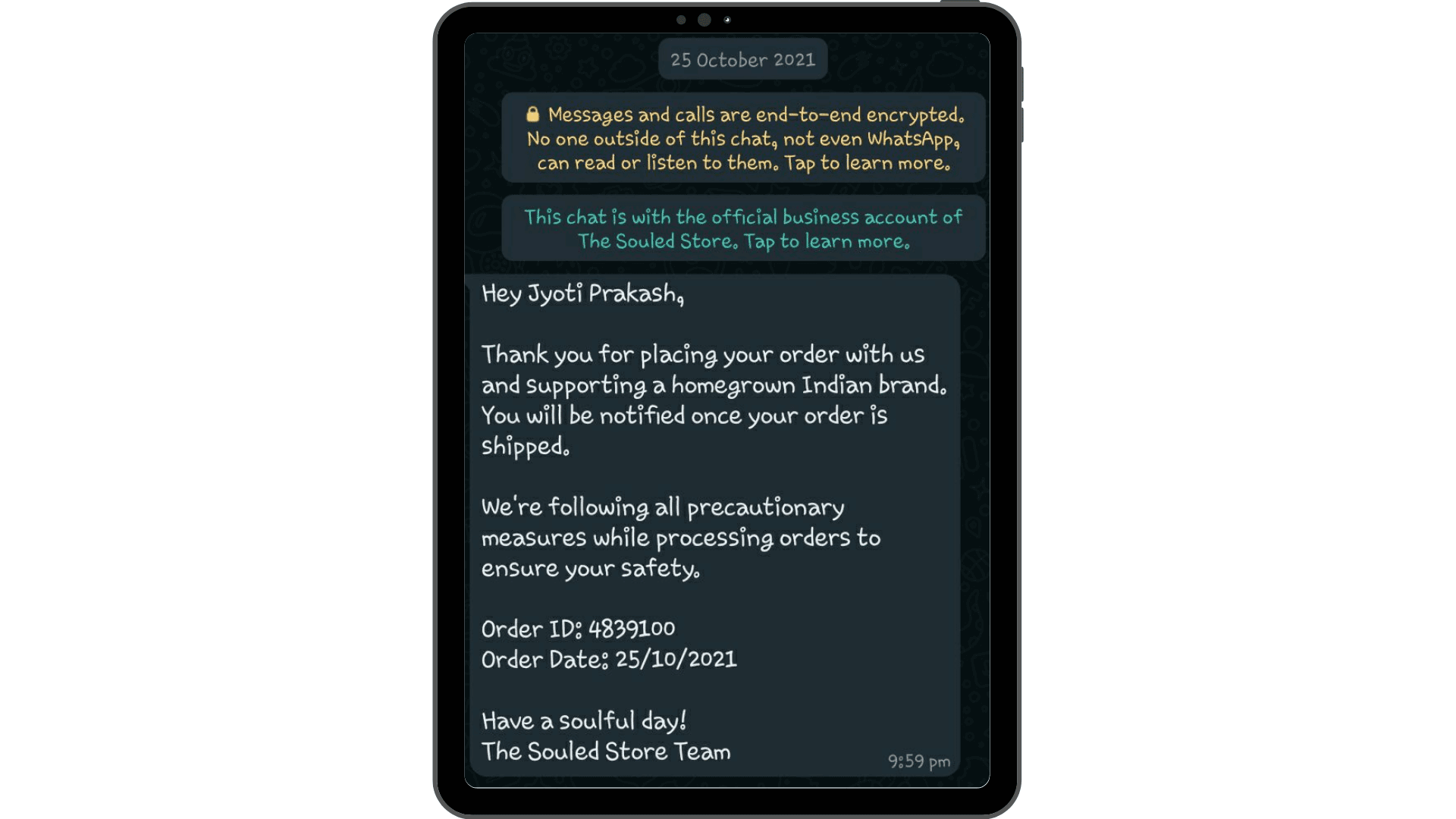 WhatsApp’s product details template example.