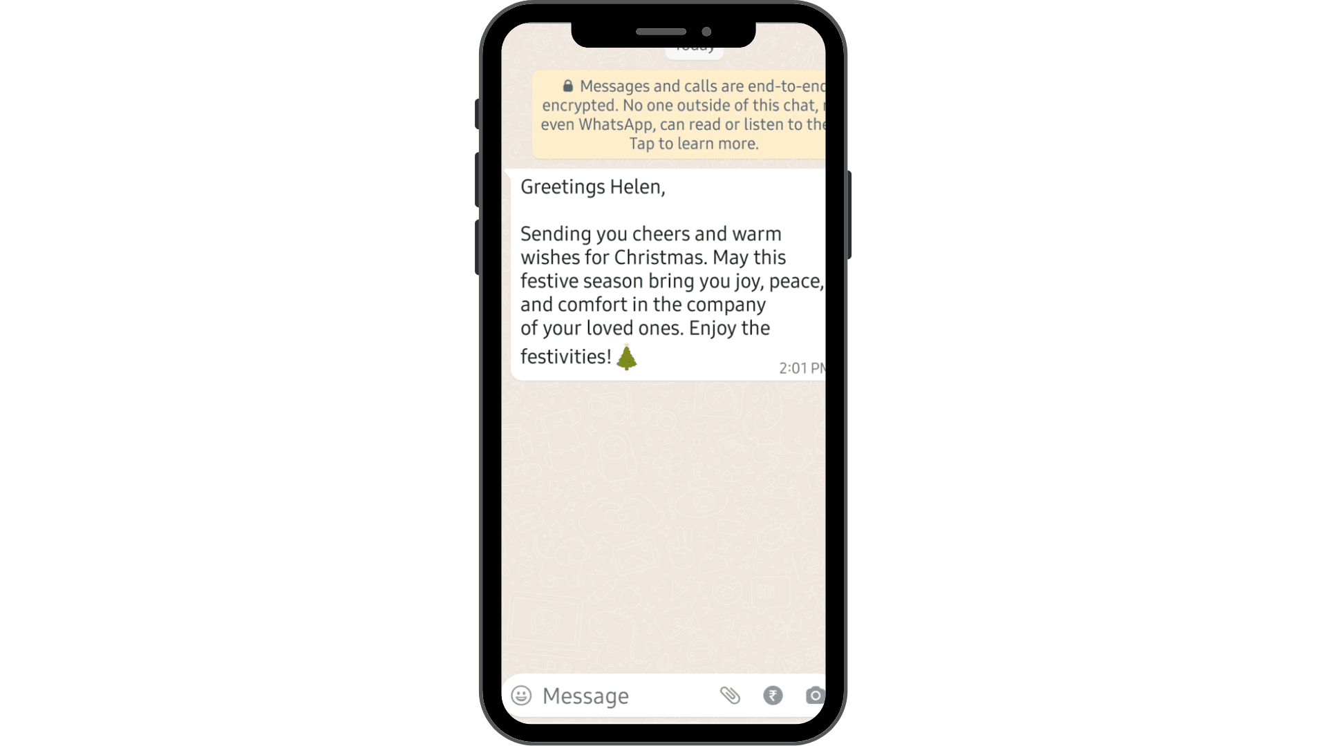 WhatsApp’s seasonal greetings template example.