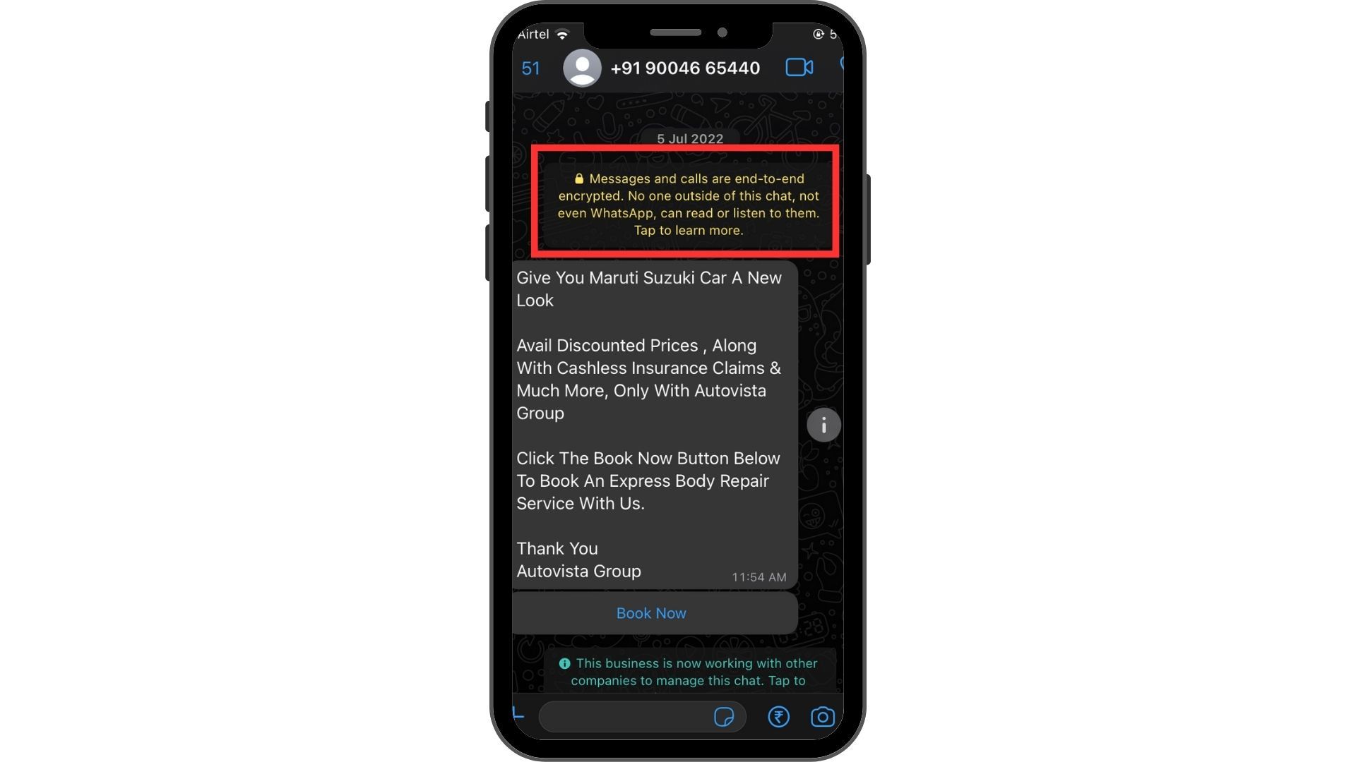 End-to-end encryption on WhatsApp Business API.