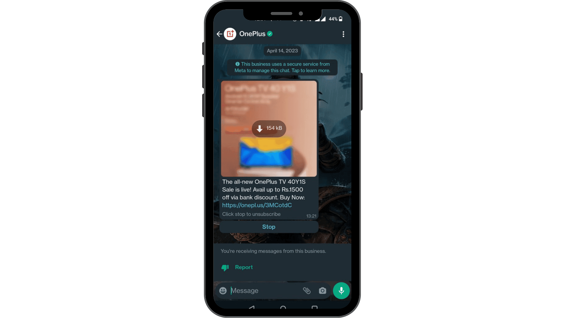 OnePlus sending new product launch messages on WhatsApp.