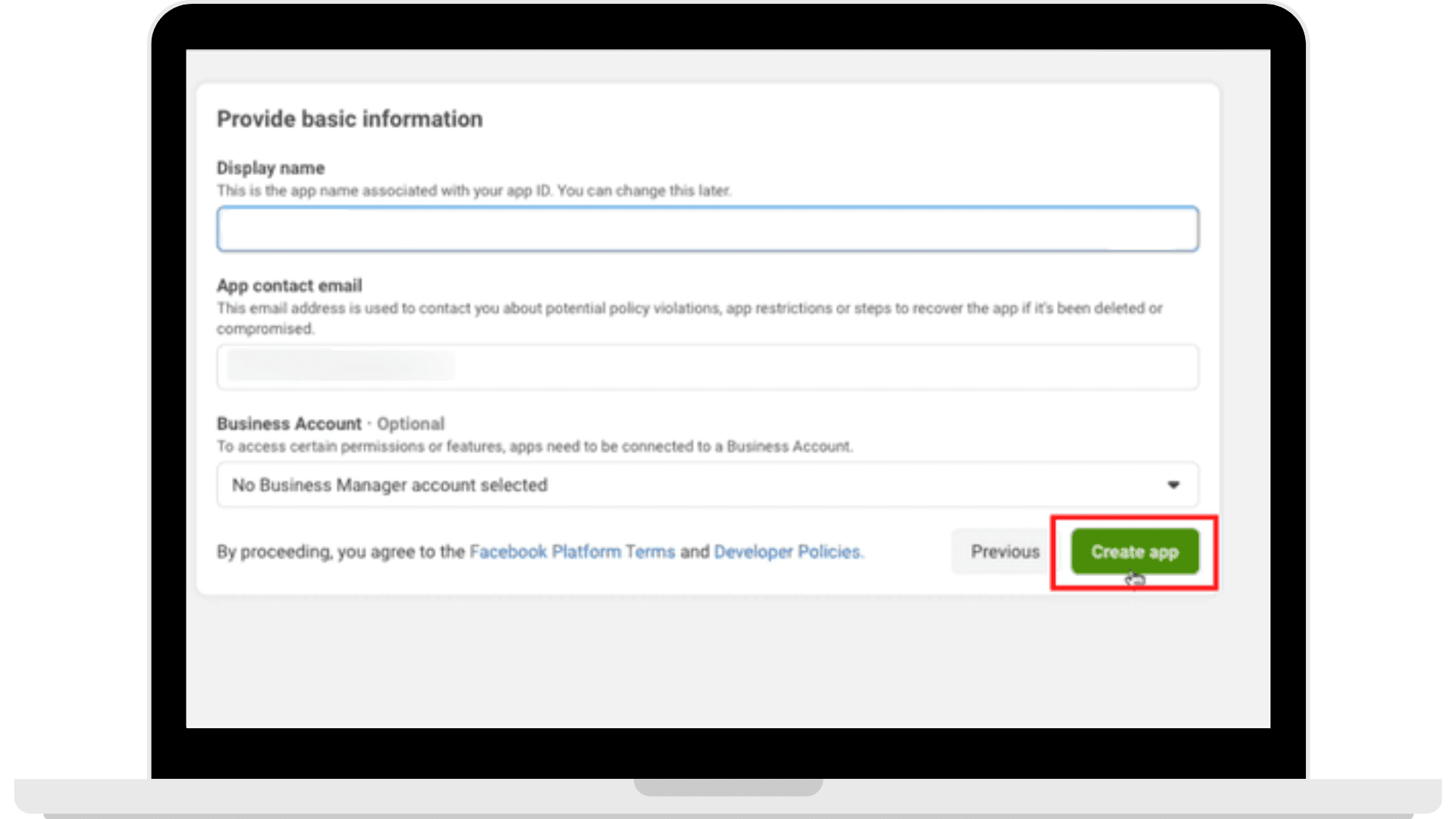 Providing basic business details screen of WhatsApp Cloud API account.