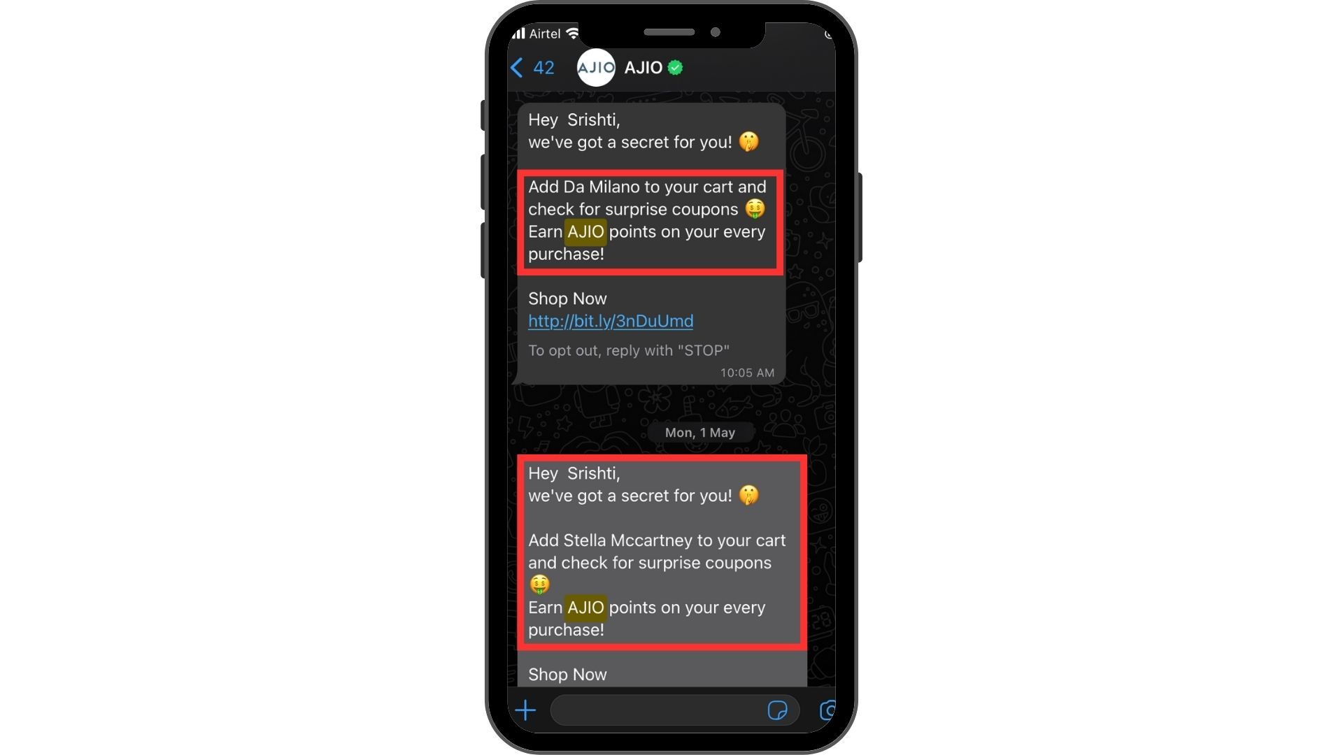 Ajio sharing exclusive offers for their loyal customers.