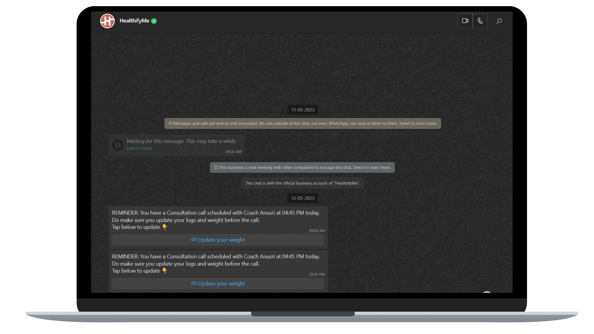 Automated appointment reminder from HealthifyMe.