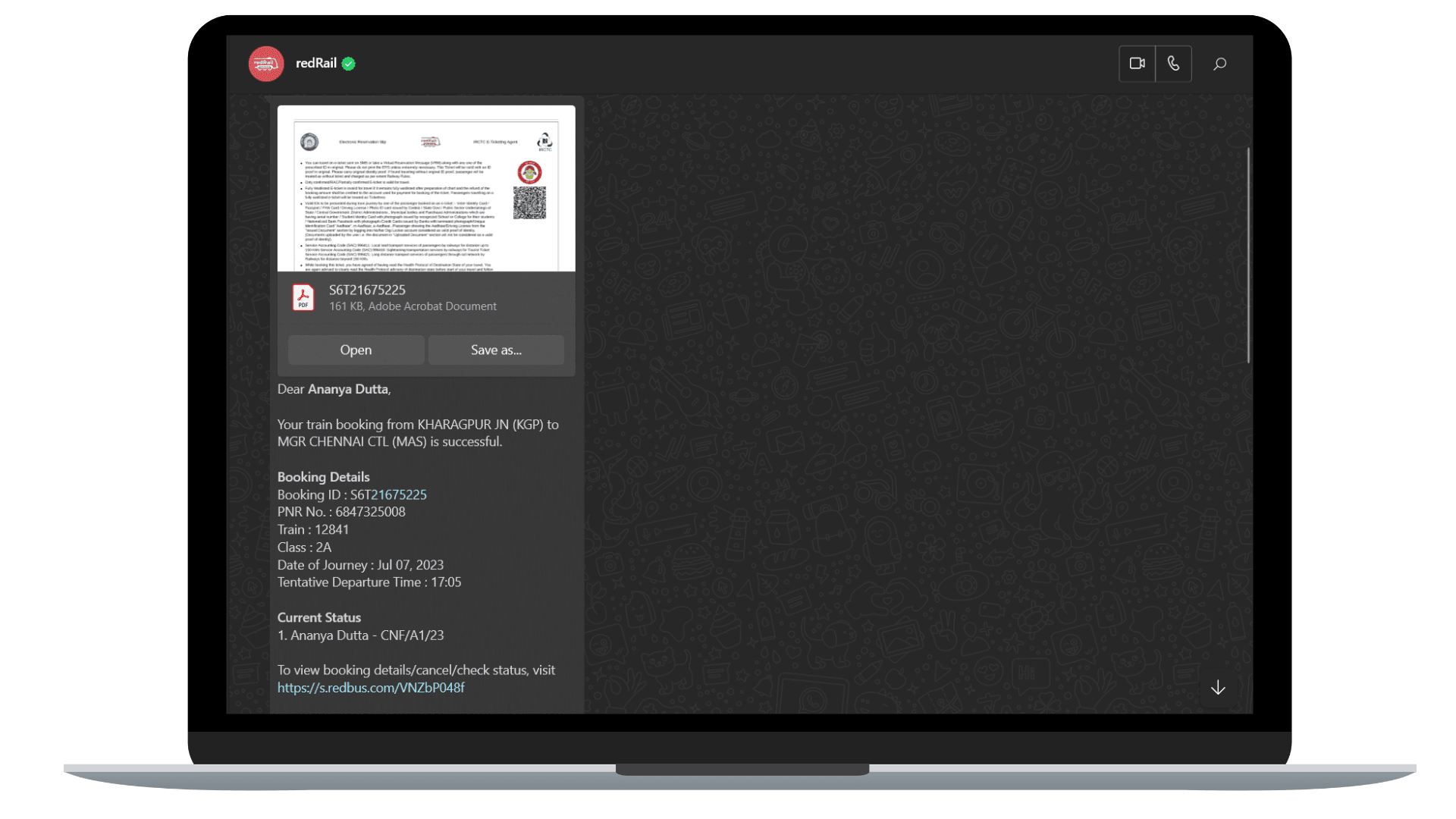 redRail updates their customers about their ticket reservations.