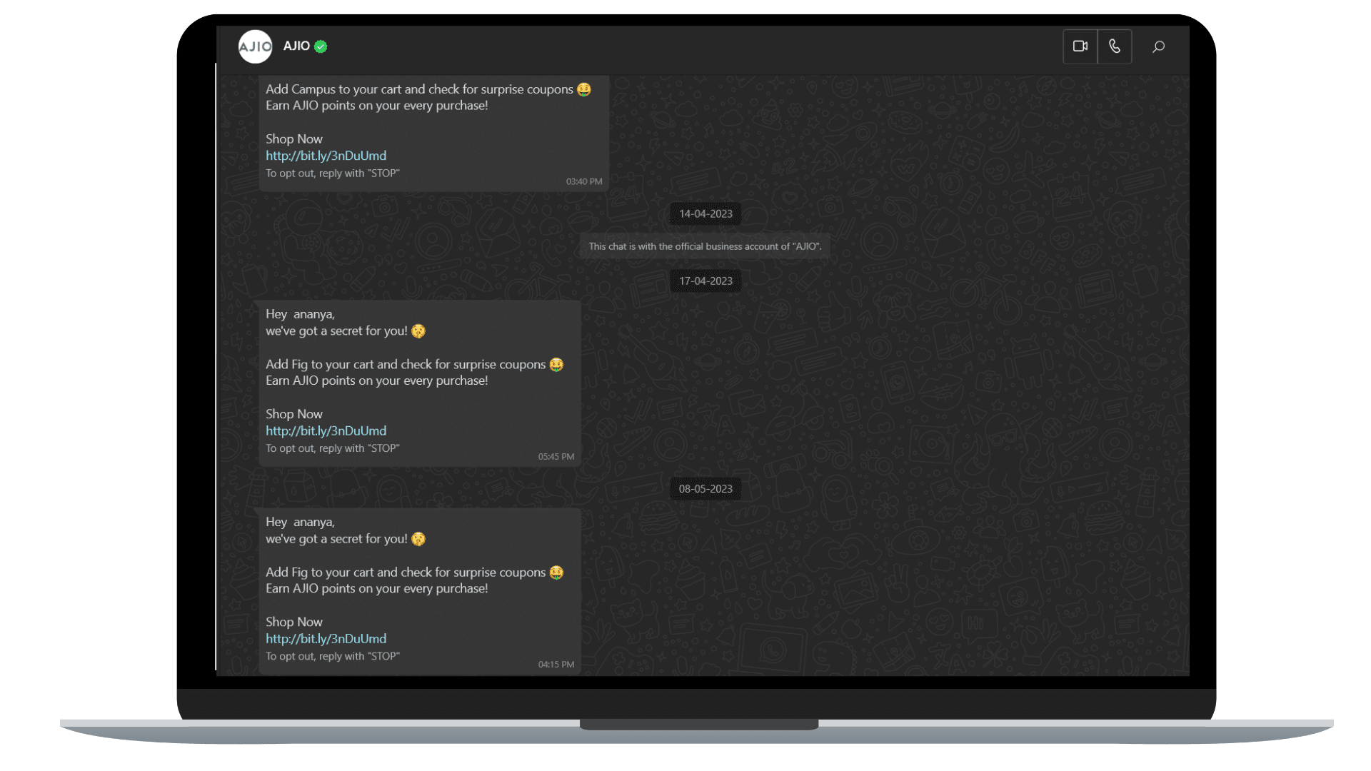 AJIO reminds its customers about their abandoned cart.