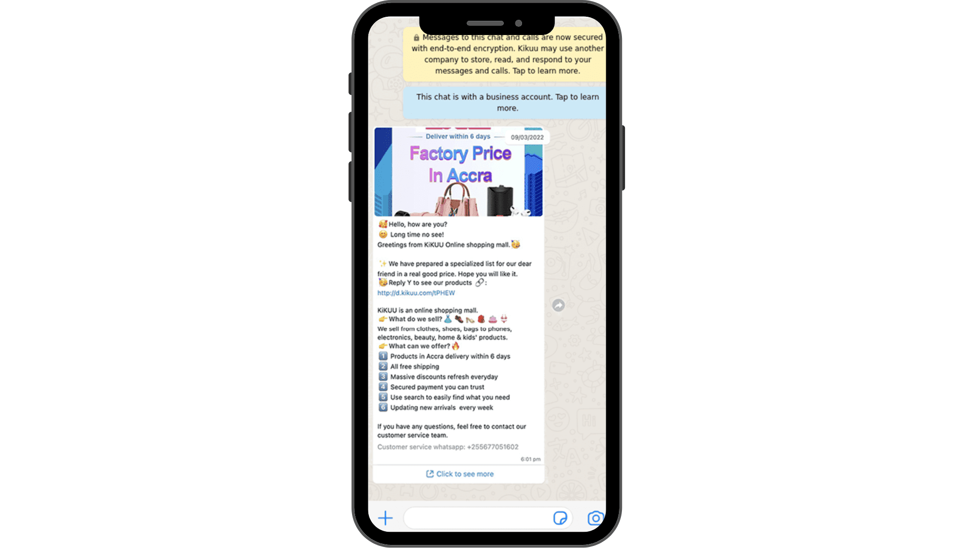 An example of WhatsApp marketing.