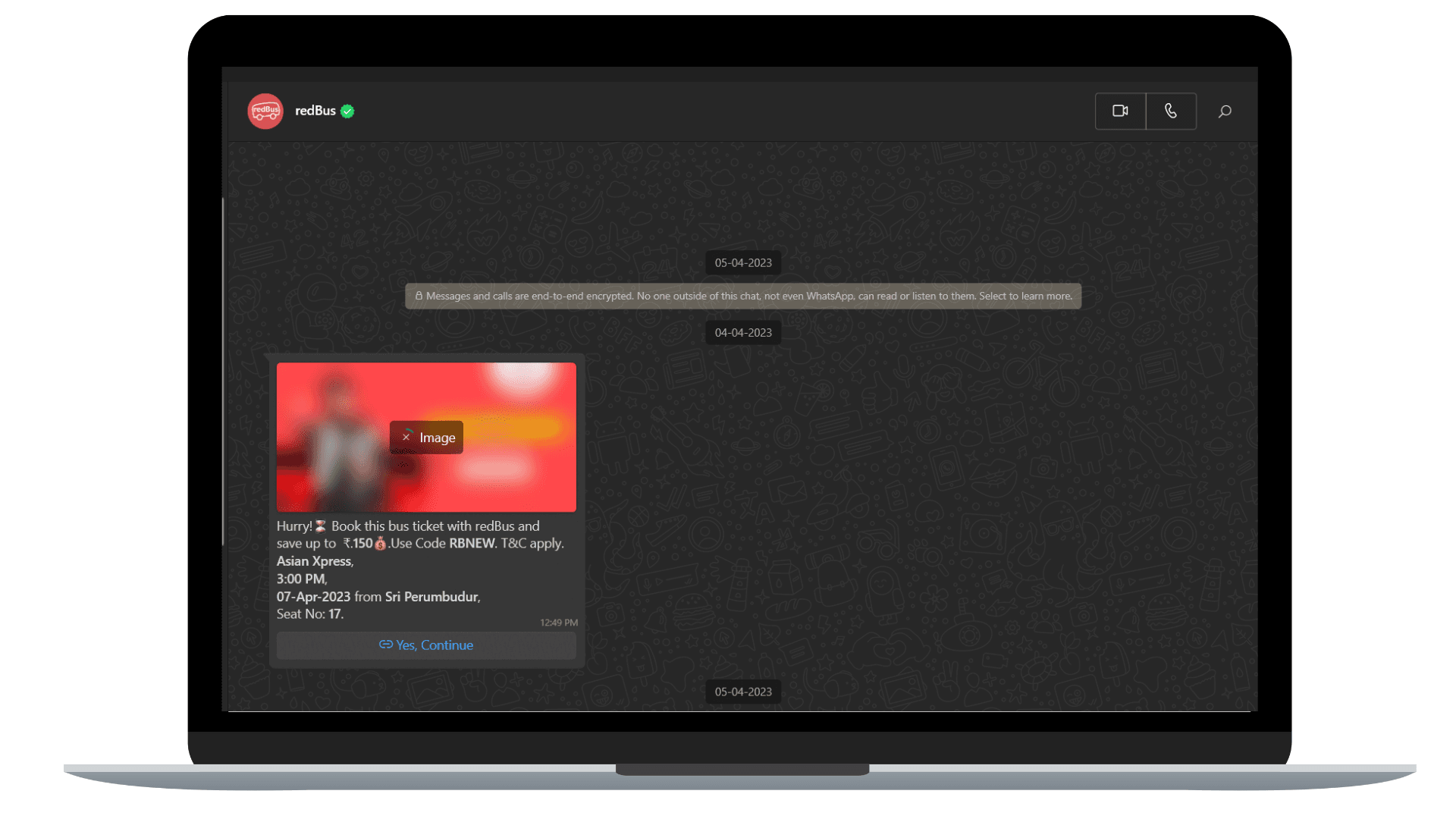 Personalized message from redBus.